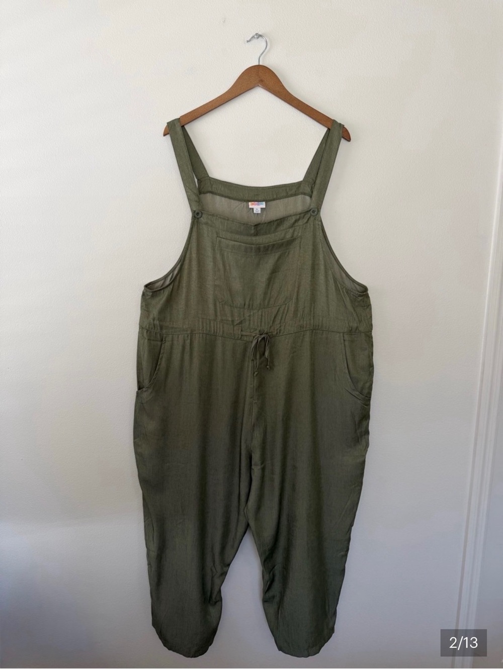 Lularoe Juliet XL Olive Green Cropped Jumpsuit Overalls Boho Casual NWOT - Picture 2 of 14